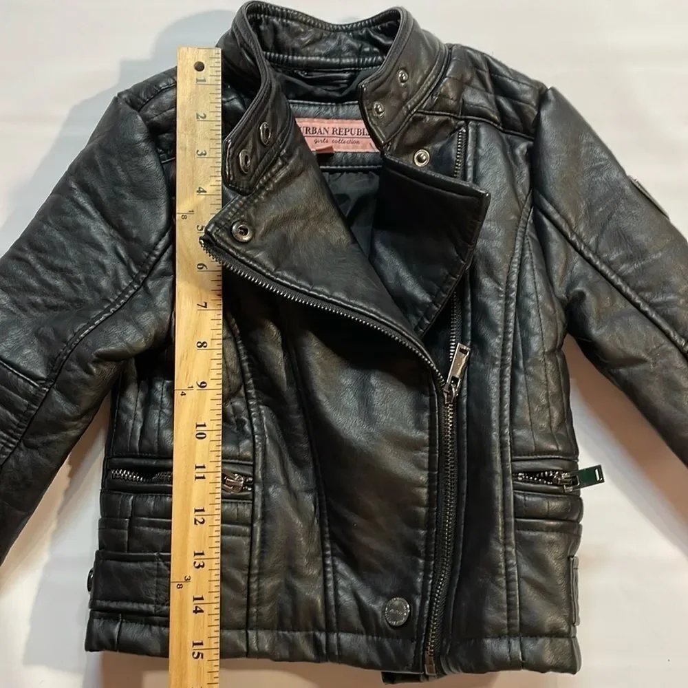 Urban Republic Girls Black Faux Leather Moto style Jacket Size 4